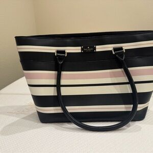 Kate Spade Black, Cream, and Pink Striped Tote